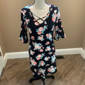 Floral partial ruffled sleeve dress